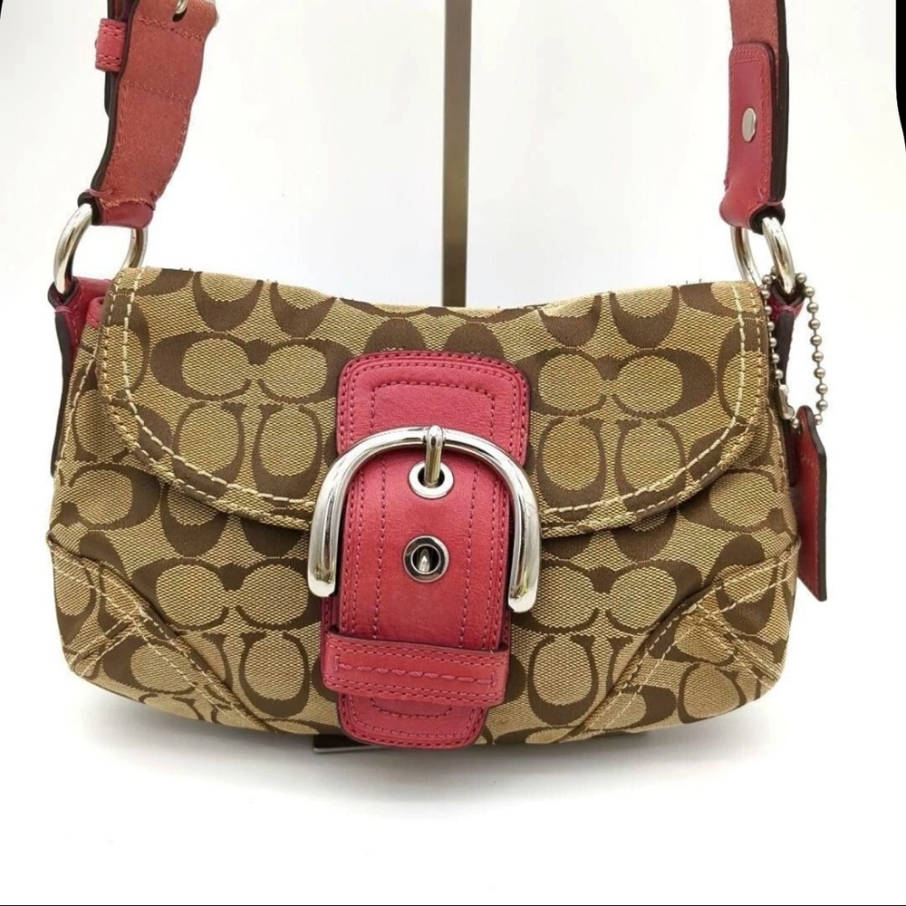 Coach Pink and Brown Monogram Shoulder Bag